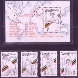 F-EX49391 TURKS & CAICOS MNH 1990 OLYMPIC GAMES BARCELONA BASKETBALL BASEBALL. - Picture 1 of 1