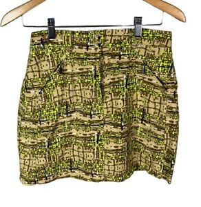 Jamie Sadock Size 2 Green Tan Stripe Print Skort Zip Pockets Inner Shorts Mini