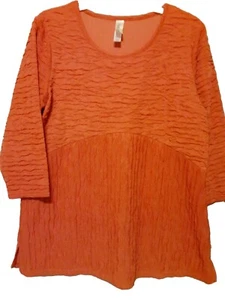 Endless Designs Women's Burnt Orange Tunic Sz-M Crinkle Design 3/4 Sleeve - Picture 1 of 12