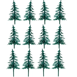 Christmas Tree Cake Topper Set pack of 12 Yule Log Cupcake Fir Forest Decoration - Picture 1 of 7