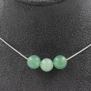 Halskette 3 Perlen Aventurine 8 Mm. Kette aus Edelstahl Halskette Damen, Ho - Bild 1 von 6