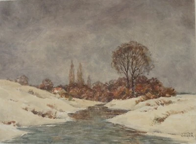 Viktor Unger, Verschneiter Bach, Monotypie, - Bild 1 von 4