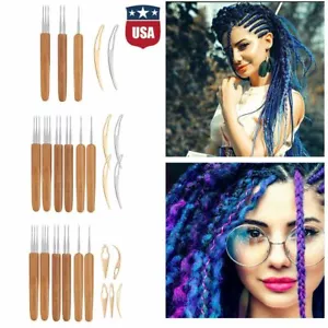 Bamboo Handle Crochet Dreadlock Hook Needle Tool Braiding Hair Making Tool USA - Picture 1 of 13