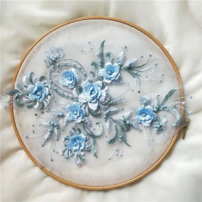 Embroidery Beaded 3D Lace Applique Flower Trim Wedding Dress Craft Patch Costume - Image 1 of 4
