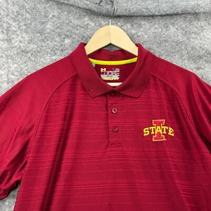 Iowa State Polo Shirt Mens L Red Under Armour Heat Gear Loose Catalyst Striped - Picture 1 of 11