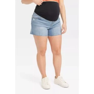 Isabel Maternity by Ingrid & Isabel- Over Belly Midi Maternity Jean Shorts- 4 - Picture 1 of 4