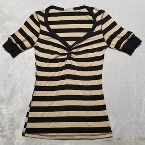 Blusa para mujer FOREVER pequeña y sexy a rayas negras doradas mangas cortas - Imagen 1 de 6