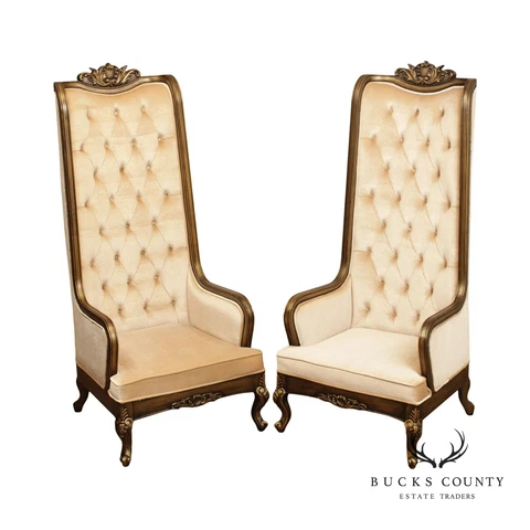 Hollywood Regency Style Pair Velvet High Back Chairs Cover