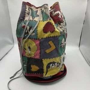 Vintage Looney Toons Bugs Bunny Backpack School Bag Block Color Drawstring Top - Picture 1 of 7