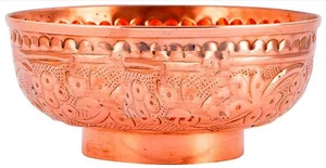 Pure Copper Handmade Embossed Leaf Design Bowl For Gift Item 500 ML Pack O f 1 - Picture 1 of 5