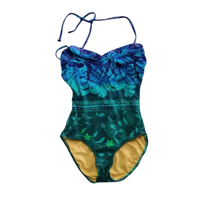 Carol Wior Mujer Talla 12 Azul y Verde Flores Una Pieza Con Aros Foto 1 de 4