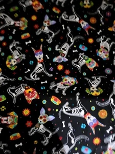 Day of the dead skeleton dogs fabric BTY - Picture 1 of 2