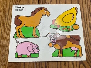 Vintage PLAYSKOOL Wooden Puzzle Farm Animals 4 Pieces 180-05 Made in USA - Picture 1 of 8