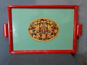 Antique vintage tray with fine wooden carving of birds and flowers - Picture 1 of 8
