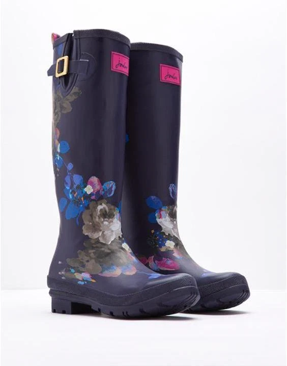 JOULES 印花海军蓝花卉威利高可扩展扣上衣橡胶靴 WMS 全新带标签 — 第 1/1 张图片