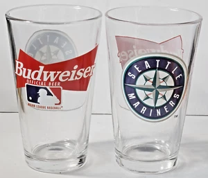 Lot of 2 Seattle Mariners Logo Budweiser Official Beer 16 oz Glasses - Picture 1 of 5