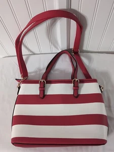 Rot & weiß gestreifte Handtasche Umhängetasche Polyester PVC - Bild 1 von 14