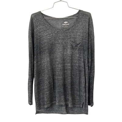 Old Navy Boyfriend Long Sleeve Linen Pocket Tee Womens Small Top Heather Gray - Image 1 of 4