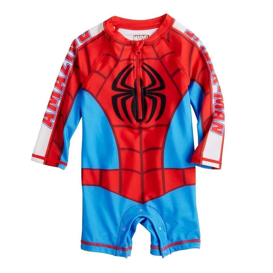 Spiderman Swimsuit One Piece Rash Guard Wetsuit Swim Trunk Infant Baby 12 18 24M - Image 1 of 3