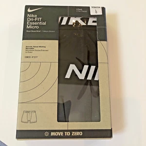 NIKE Dri Fit Essential Micro Boys Boxer Briefs 2 Pk Underwear Youth Large black - Picture 1 of 7