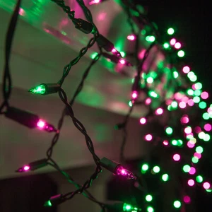 Purple Green Halloween Net Icicle Party String Lights Black Wire Connectable - Picture 1 of 8
