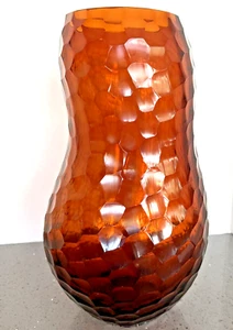 Mexican Handmade Amber Orange Textured Art Glass Vase 12.5" T Very Thick! Top180 - Picture 1 of 6