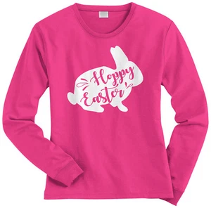 Hoppy Easter Bunny Women's Long Sleeve T-Shirt Happy Holiday Basket Gift - Picture 1 of 8