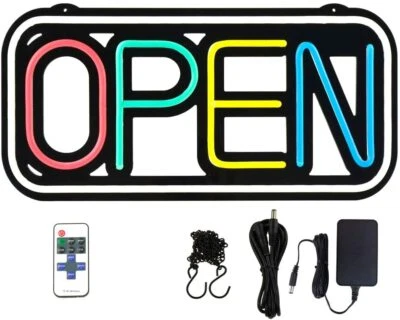 LED Neon Open Sign Super Bright 18.5x9.25In Rectangle Wireless Remote 10 Modes - Image 1 of 4