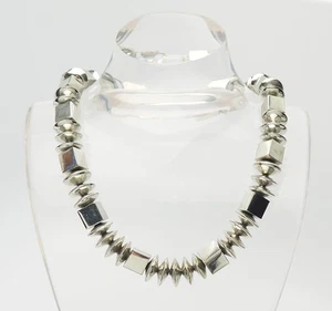 Superb heavy chunky vintage disc and square beads sterling silver necklace - Photo 1 sur 4