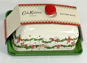 Cath Kidston  London Xmas Christmas Garland Lidded Stoneware Butter Dish NEW - Picture 1 of 6