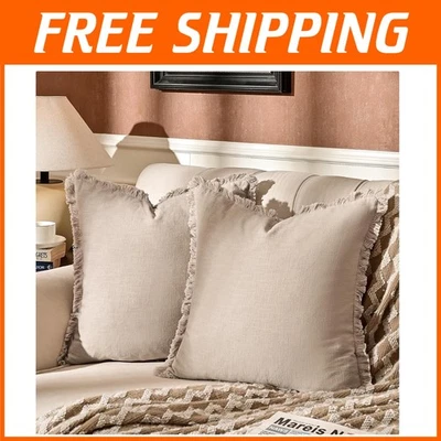 Versatile Pack of 2 Fringed Linen Pillow Covers for Living Room and Bedroom Use - Image 1 of 4