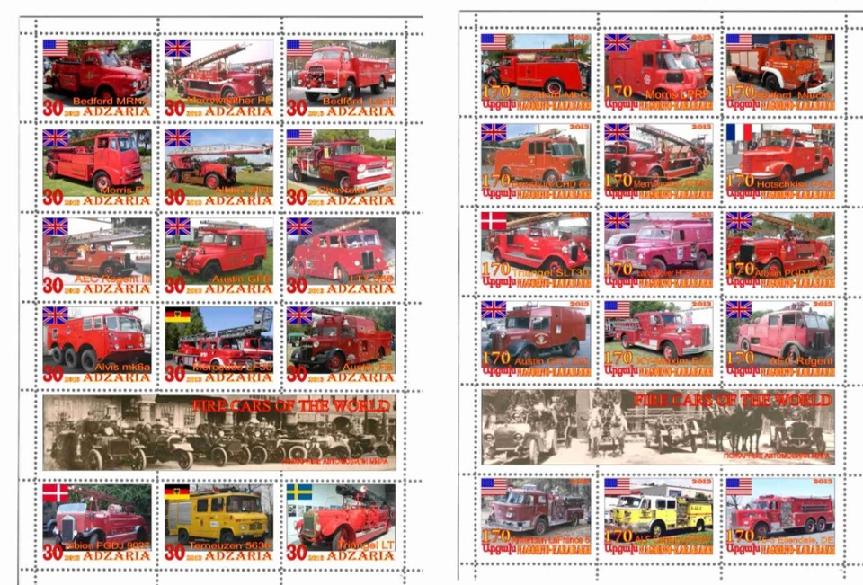 Stamp shets complete Firefighter's cars o the world Abkhazia and Karabakh issue - Image 1 of 1