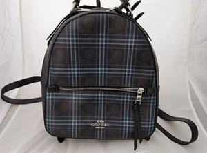 Coach Leder Canvas Rucksack schwarz blau kariert silberfarbene Hardware F80051 - Bild 1 von 24