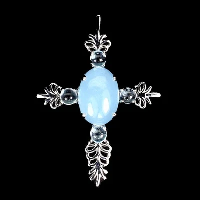 Colgante Cruz Plata de Ley 925 Ovalada Aguamarina 14x10mm Piedras Preciosas Joyería Foto 1 de 4