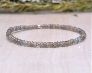 Flashy Labradorite Faceted Rondelle 3-4MM Gemstone Beads Stretchy Bracelets 6-8" - Picture 1 of 9