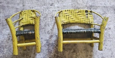 Antiguo Vendedor Muestra Muñeca Tamaño Antiguo Nogal 3 Aros Silla y Banco Tejido de Férula  Foto 1 de 4