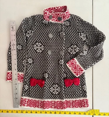 Heirlooms Polly Flinders Snowflake Nordic Sweater Jacket Winter Sz 5 6 Bows  R2 - Image 1 of 4