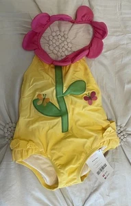 Gymboree Baby Girls 6-12 M Bathing Suit Swim Flower Petals Pink Yellow Adorable - Picture 1 of 4