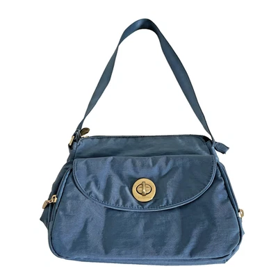Baggallini Purse Shoulder Bag Blue Gold Hardware Travel Organizer Pockets - Image 1 of 4