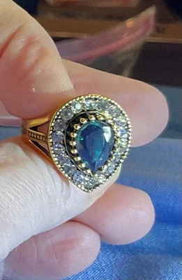 Anel halo turco feito à mão Topázio Imperial Hurrem Sultan tamanho 7 1/2, ouro 14K, CZ - Imagem 1 de 4