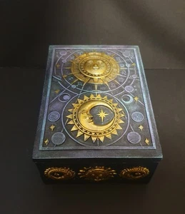 Celestial Sun & Moon Blue / Gold Trinket Jewellery or Tarot Cards Storage Box - Picture 1 of 10