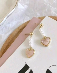 Drop Heart Korean Style Faux Pearl Minimalist Delicate Earrings - Picture 1 of 5