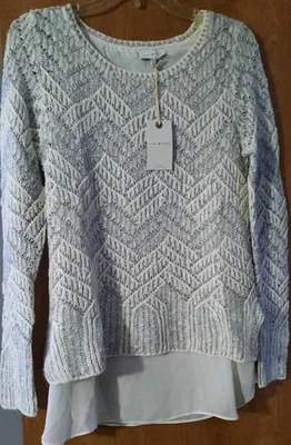 Suéter Pullover Nuevo con Etiquetas Lucky Brand Dosfer/Capas Gris/Crema/Plateado Talla L  Foto 1 de 4