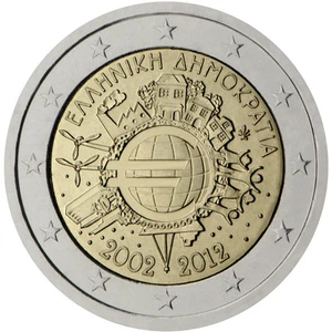 2012 Greece € 2 Euro Uncirculated UNC Coin "10 Years of the Euro" - Picture 1 of 2