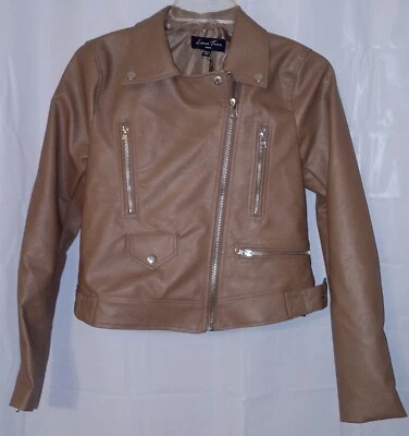Ladies Love Tree Brown Faux Leather Motorcycle Jacket Small - Image 1 of 4