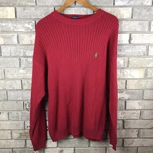 Chaps Ralph Lauren Handframe Red 100%Cotton Crewneck Ribbed Knit Sweater Large - Picture 1 of 7