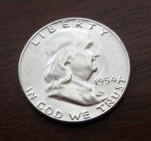 1954 Benjamin Franklin Half Dollar, BU 90% Silver Coin - Picture 1 of 12