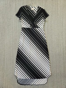 Chicos Striped Empire Waist Stretch Knit Midi/Maxi Dress Size 1 Black White - Picture 1 of 14