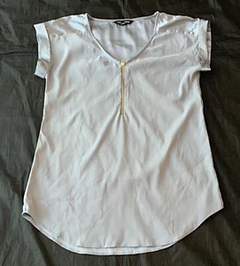 EUC Woman’s Express Cap Sleeve Zip-Up V-Neck Blouse Top  Gray SZ XS - Picture 1 of 4