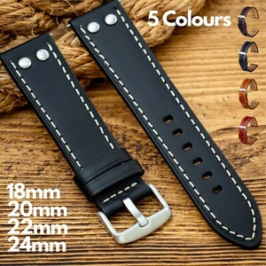 Leder Flieger Nieten Uhrenarmband - Flieger Flieger Vintage - schwarz hellbraun braun blau - Bild 1 von 22